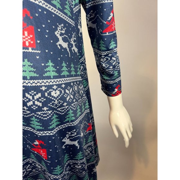 Santa Sleigh Christmas Long Sleeve Dress Size XXL Blue Cotton Blend - Picture 13 of 16